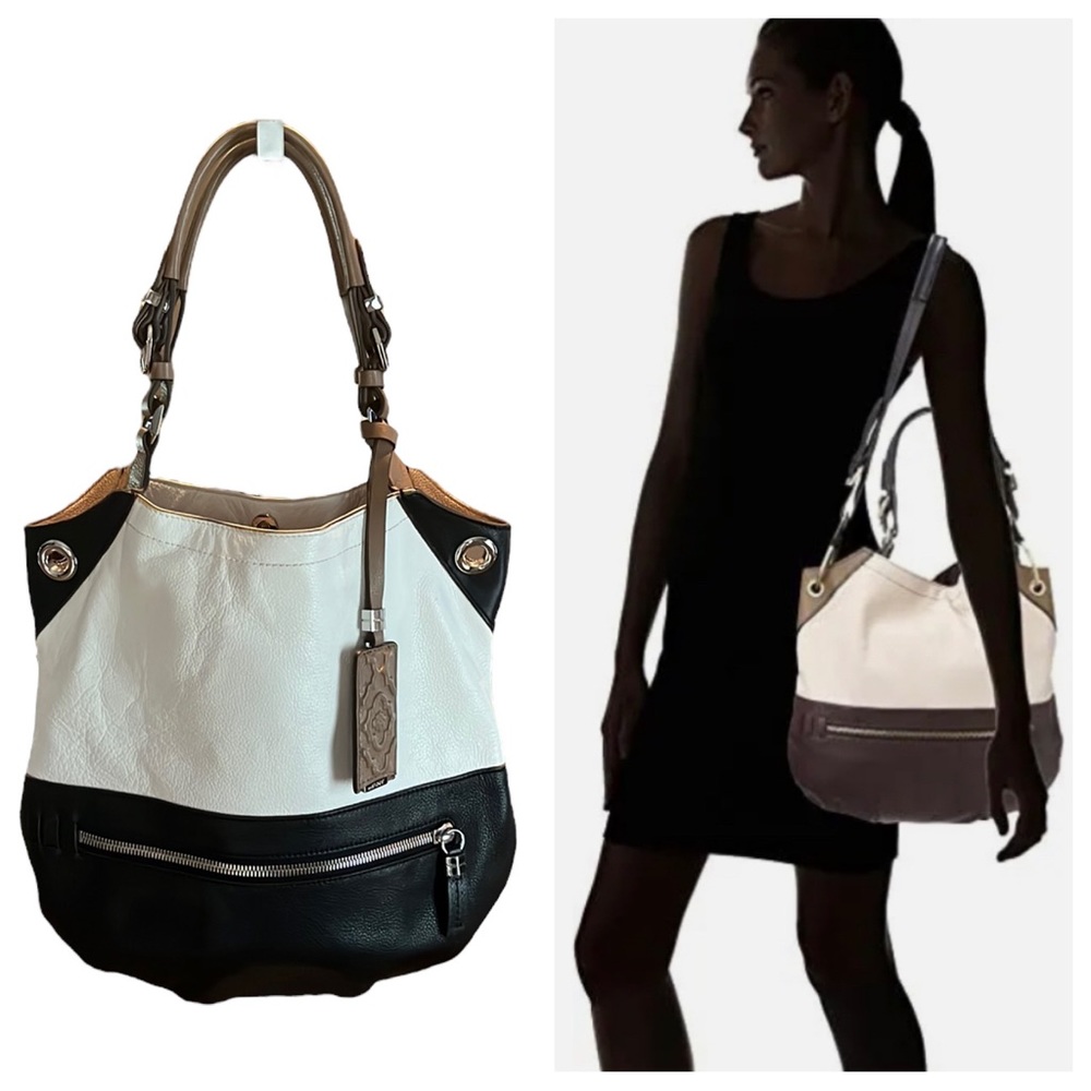 orYANY Two-Tone White and Black Leather Shoulder Bag